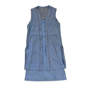 Vintage 60s light blue slip dress w/ matching sheer vest/duster/sleeveless robe